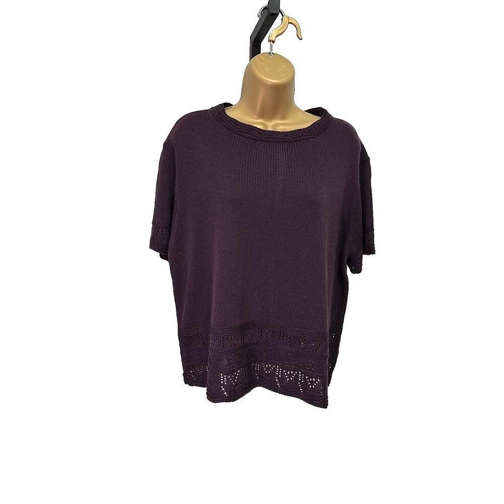 Vtg Cottage Minimalist Purple Short Sleeve Sweater Womens XLP USA Office Career